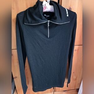 Jil Sander Black Zip-Front Mockneck Long Sleeve Wool Blend  Top Size Large